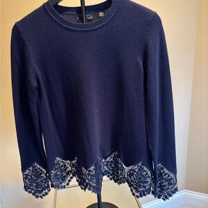 Ted Baker London Navy Long Sleeve Top with Lace Hem